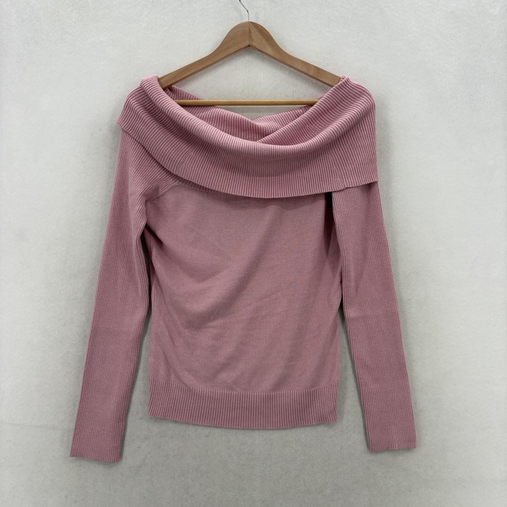 Express Sweater Womens Medium Pink Silk Angora Cowl Neck Knit Pullover Preppy